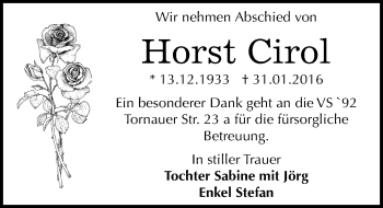 Traueranzeige von Horst Cirol von Mitteldeutsche Zeitung Dessau-Roßlau