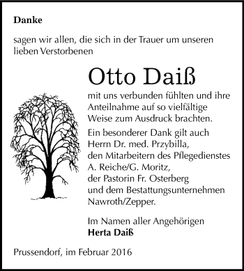 Traueranzeige von Otto Daiß von WVG - Wochenspiegel Bitterfeld