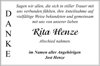 Traueranzeige von Rita Henze von WVG - Wochenspiegel Dessau / Köthen