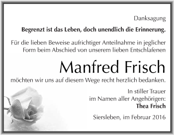 Traueranzeige von Manfred Frisch von Super Sonntag SGH Mansf. Land