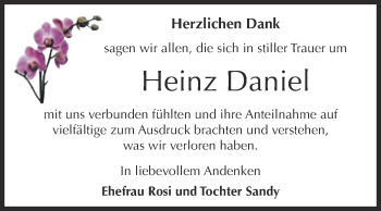 Traueranzeige von Heinz Daniel von WVG - Wochenspiegel Dessau / Köthen