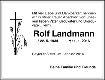 Traueranzeige von Rolf Landmann von Mitteldeutsche Zeitung Zeitz