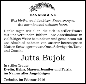 Traueranzeige von Jutta Bujok von Mitteldeutsche Zeitung Bernburg