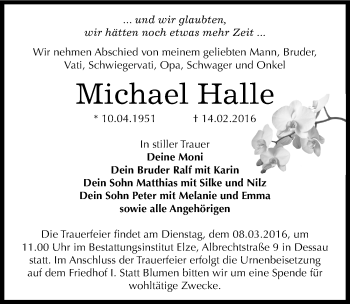 Traueranzeige von Michael Halle von Mitteldeutsche Zeitung Dessau-Roßlau