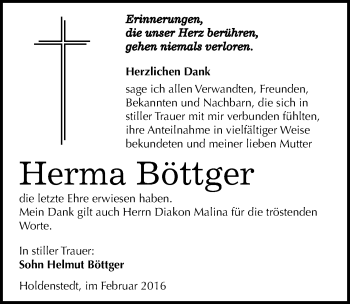 Traueranzeige von Herma Böttger von Mitteldeutsche Zeitung Sangerhausen