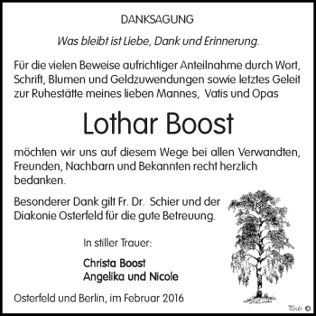 Traueranzeige von Lothar Boost von Super Sonntag Zeitz