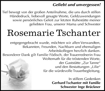 Traueranzeige von Rosemarie Tschanter von Mitteldeutsche Zeitung Wittenberg