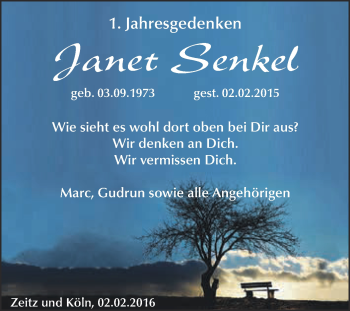Traueranzeige von Janet Senkel von Super Sonntag Zeitz