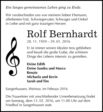 Traueranzeige von Rolf Bernhardt von Mitteldeutsche Zeitung Sangerhausen