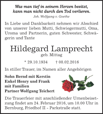 Traueranzeige von Inge Wachsmuth von Mitteldeutsche Zeitung Mansfelder Land