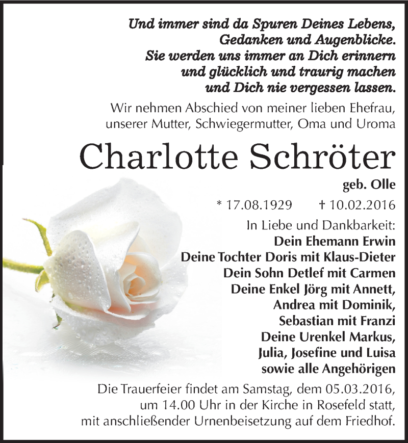  Traueranzeige für Charlotte Schröter vom 20.02.2016 aus Mitteldeutsche Zeitung Köthen