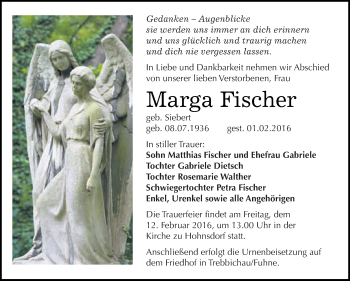Traueranzeige von Marga Fischer von WVG - Wochenspiegel Dessau / Köthen