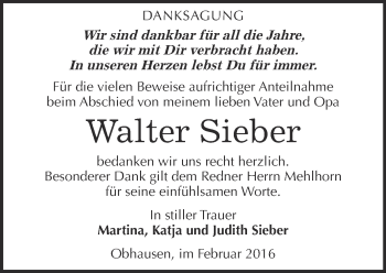 Traueranzeige von Walter Sieber von WVG - Wochenspiegel Merseburg