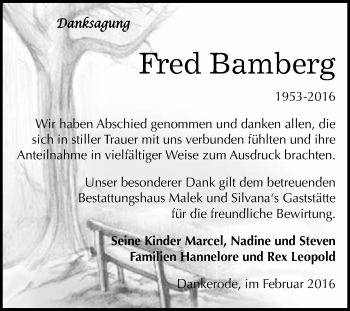 Traueranzeige von Fred Bamberg von WVG - Wochenspiegel Quedlinburg