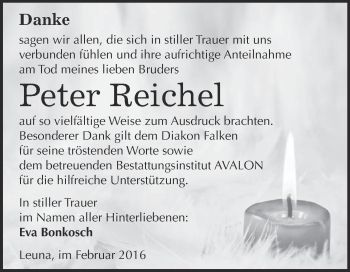 Traueranzeige von Peter Reichel von WVG - Wochenspiegel Merseburg