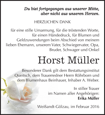 Traueranzeige von Horst Müller von Mitteldeutsche Zeitung Köthen