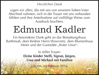 Traueranzeige von Edmund Kadler von Mitteldeutsche Zeitung Weißenfels