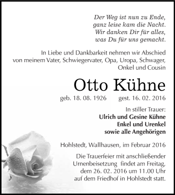 Traueranzeige von Otto Kühne von Super Sonntag SGH Mansf. Land