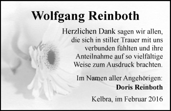 Traueranzeige von Wolfgang Reinboth von Mitteldeutsche Zeitung Sangerhausen