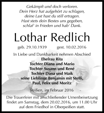 Traueranzeige von Lothar Redlich von Mitteldeutsche Zeitung Bernburg