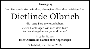 Traueranzeige von Dietlinde Olbrich von Mitteldeutsche Zeitung Merseburg/Querfurt