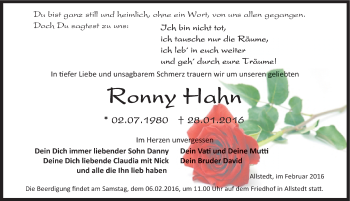 Traueranzeige von Ronny Hahn von Mitteldeutsche Zeitung Sangerhausen