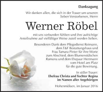 Traueranzeige von Werner Röbel von WVG - Wochenspiegel NMB / WSF / ZTZ