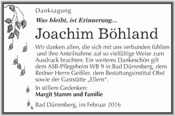 Traueranzeige von Joachim Böhland von Super Sonntag Merseburg