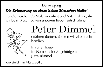 Traueranzeige von Peter Dimmel von Mitteldeutsche Zeitung Mansfelder Land