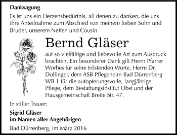 Traueranzeige von Bernd Gläser von Mitteldeutsche Zeitung Merseburg/Querfurt