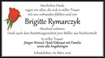 Traueranzeige von Brigitte Rymarczyk von Super Sonntag Aschersleben