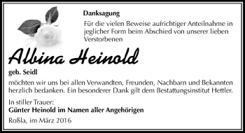 Traueranzeige von Albina Heinold von Mitteldeutsche Zeitung Sangerhausen