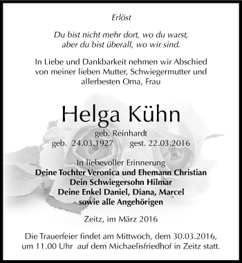 Traueranzeige von Helga Kühn von Mitteldeutsche Zeitung Zeitz