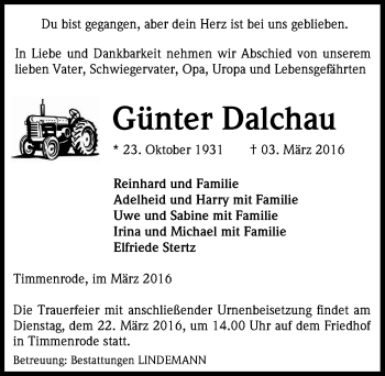 Traueranzeige von Günter Dalchau von Mitteldeutsche Zeitung Quedlinburg