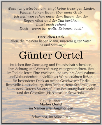 Traueranzeige von Günter Oertel von Super Sonntag SGH Mansf. Land