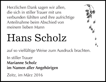 Traueranzeige von Hans Scholz von Super Sonntag Zeitz