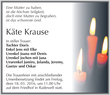 Traueranzeige von Käte Krause von Mitteldeutsche Zeitung Halle/Saalkreis