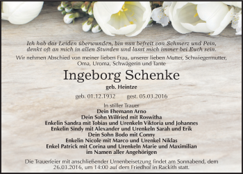 Traueranzeige von Ingeborg Schenke von Mitteldeutsche Zeitung Wittenberg