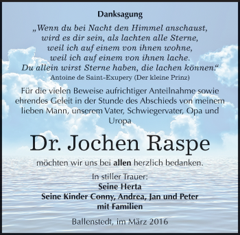 Traueranzeige von Jochen Raspe von Mitteldeutsche Zeitung Quedlinburg