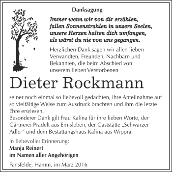 Traueranzeige von Dieter Rockmann von Super Sonntag SGH Mansf. Land