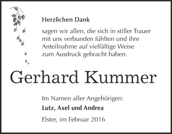 Traueranzeige von Gerhard Kummer von WVG - Wochenspiegel Wittenberg