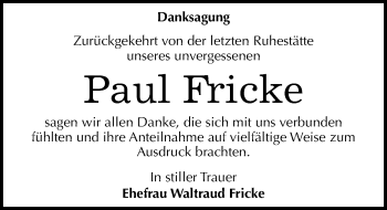 Traueranzeige von Paul Fricke von Mitteldeutsche Zeitung Dessau-Roßlau