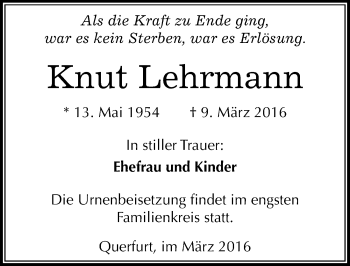 Traueranzeige von Knut Lehrmann von Mitteldeutsche Zeitung Merseburg/Querfurt
