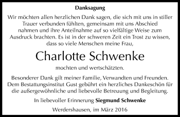 Traueranzeige von Charlotte Schwenke von Mitteldeutsche Zeitung Köthen