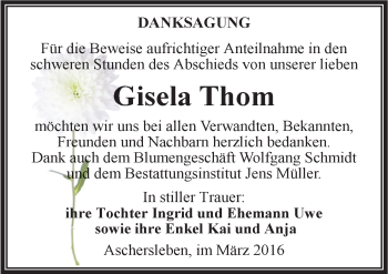 Traueranzeige von Gisela Thom von Mitteldeutsche Zeitung Aschersleben