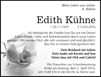Traueranzeige von Edith Kühne von Mitteldeutsche Zeitung Halle/Saalkreis