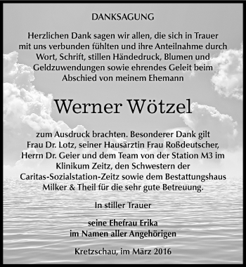 Traueranzeige von Werner Wötzel von Mitteldeutsche Zeitung Zeitz