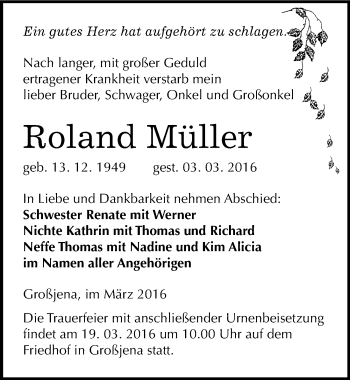 Traueranzeige von Roland Müller von Mitteldeutsche Zeitung Naumburg/Nebra