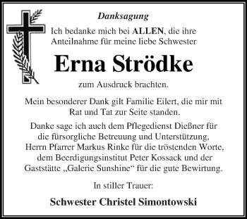 Traueranzeige von Erna Strödke von WVG - Wochenspiegel Dessau / Köthen