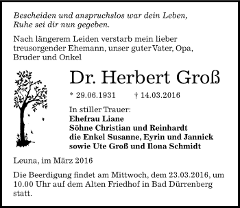 Traueranzeige von Herbert Groß von Mitteldeutsche Zeitung Merseburg/Querfurt